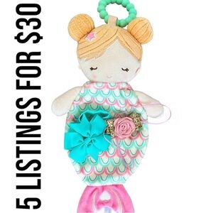 Douglas Baby 12” Mermaid Plush Teether & matching baby girl hair pieces